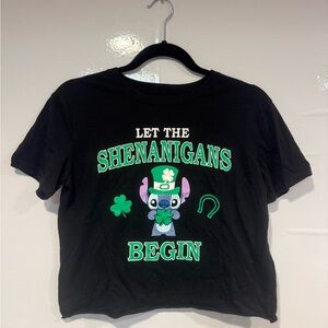 Black St. Patricks day Disney stitch Shenanigans crop tee